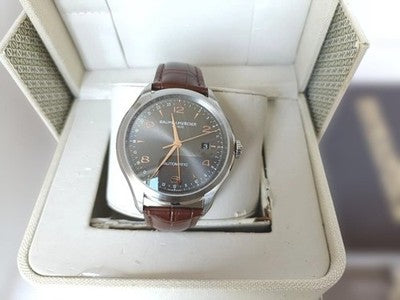 BAUME&MERCIER MEN'S WATCH CLIFTON DUAL TIME MOA10111 AUTOMATIC SS LEATHER DATE