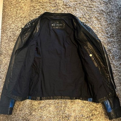DSQUARED2 SIZE 46 STUDDED LEATHER RIDER JACKET MADE ROMANIA COWHIDE BLACK BIKER
