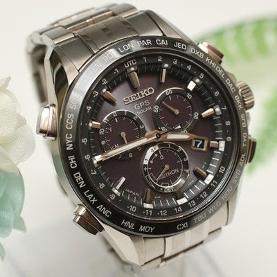 SEIKO ASTRON SBXB003 GPS SOLAR CHRONOGRAPH TITANIUM BLACK DUAL TIME WATCH