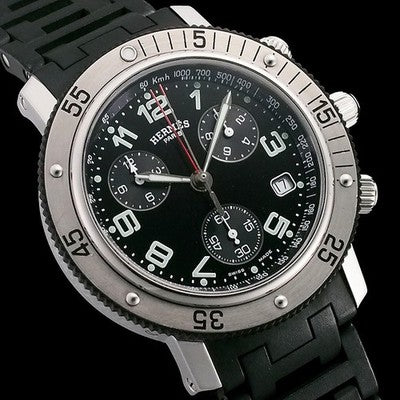 HERMES CLIPPER DIVER CHRONOGRAPH CL2.915 BLACK DIAL STAINLESS STEEL QUARTZ WATCH