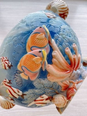 FRANZ COLLECTION BY THE SEA SOUP BOWL CANDY BOX COVERED PORCELAIN BOWL BOX