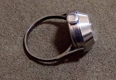 GLYCINE STAINLESS STEEL BLACK DIAL SILVER RING WATCH WORKING 1940'S