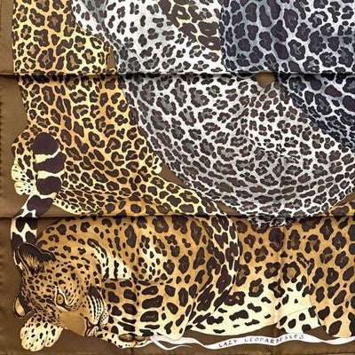 HERMES LAZY LEOPARDESSES CARRE 90 SILK SCARF LEOPARD PRINT NEW UNUSED AUTHENTIC