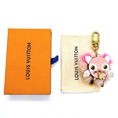 LOUIS VUITTON WILD FUR CAT BAG CHARM BIJOU SAC KEY HOLDER M63093 PINK MONOGRAM