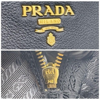 PRADA VITELLO DINO LEATHER SHOULDER NAVY GOLD HARDWARE
