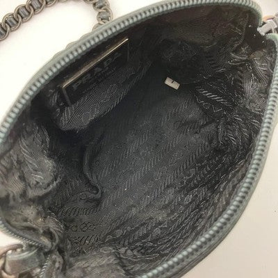 PRADA BLACK NAPPA LEATHER CHAIN MINI SHOULDER BAG LOGO EMBOSSED AUTHENTIC
