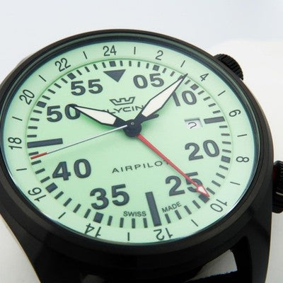 GLYCINE GL0439 AIR PILOT GMT 44MM BLACK MILITARY QUARTZ WATCH UNUSED W/ BOX MINT