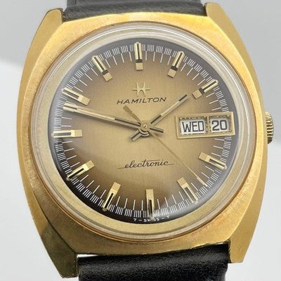 HAMILTON ELECTRONIC 702001-4 ELECTRIC BALANCE WATCH VINTAGE GOLD DIAL WORKING