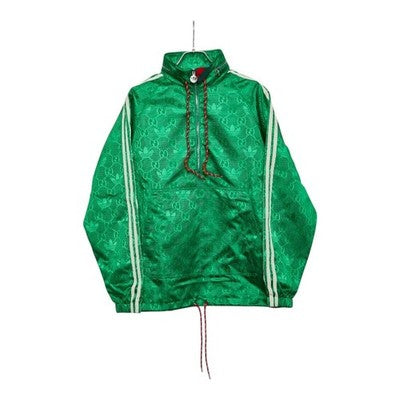 GUCCI X ADIDAS MONOGRAM TREFOIL ANORAK HALF-ZIP JACKET SIZE 44 LOGO GREEN ALMOST