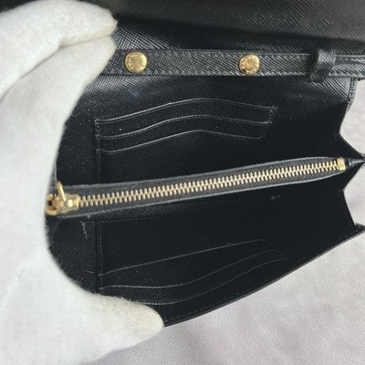PRADA SHOULDER WALLET BLACK SAFFIANO LEATHER METAL LOGO CROSSBODY BAG Y2K