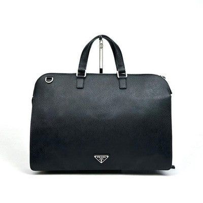 PRADA SAFFIANO LEATHER BUSINESS BAG BLACK TRIANGLE LOGO BRIEFCASE A4