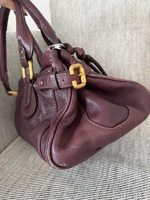 CHLOE PADDINGTON HANDBAG, BURGUNDY, PADLOCK, LEATHER PEBBLED GENUINE WOMEN ITALY