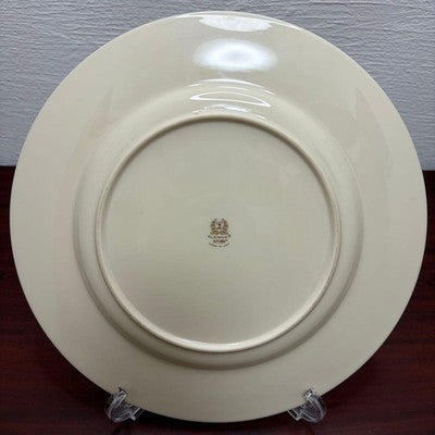 LENOX AUTUMN DINNER PLATES 27CM SET OF 6 IVORY BLUE GOLD TRIM USA MADE VINTAGE