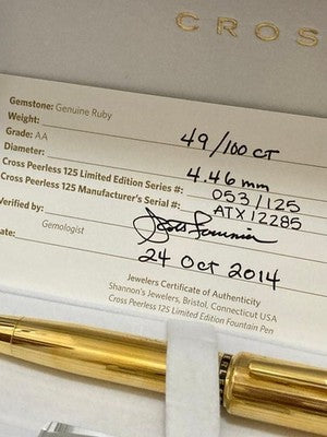 CROSS FOUNTAIN PEN 125 AT0706-5MD 18K GOLD PLATED LIMITED EDITION PEERLESS GOLD