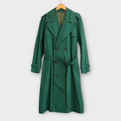 BURBERRY DOUBLE GUN FLAPS TRENCH COAT GREEN LIMITED EDITION MEN'S SIZE 46 L