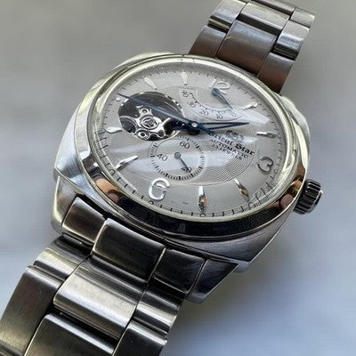 ORIENT STAR WZ0011FH OPEN HEART AUTOMATIC WATCH WHITE GUILLOCHE DIAL CUSHION