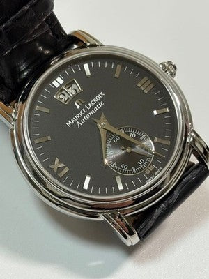 MAURICE LACROIX MASTERPIECE 58789 AUTOMATIC BLACK DIAL LEATHER STRAP WATCH