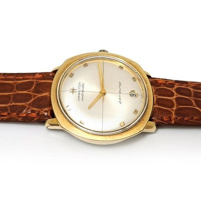HAMILTON PAN EUROP AUTO 64017-4 33MM SILVER GOLD PLATED SS WATCH CUSTOM BOX USED