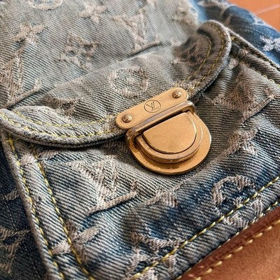 LOUIS VUITTON MONOGRAM DENIM BAGGY GM M95048 BLUE SHOULDER BAG WOMEN FRANCE USED