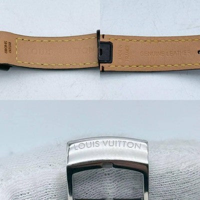 LOUIS VUITTON TAMBOUR Q1212 MONOGRAM WATCH BROWN DIAL STAINLESS STEEL QUARTZ