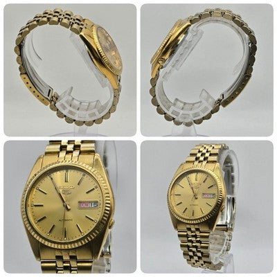 SEIKO 5 AUTOMATIC DAY-DATE 7S26-3110 FLUTED BEZEL GOLD DIAL MEN'S WATCH 36.3MM