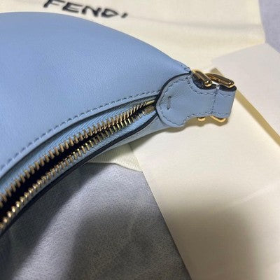 FENDI NANO FENDIGRAPHY POUCH 7AS089 LIGHT BLUE LEATHER UNUSED W/ DUST BAG