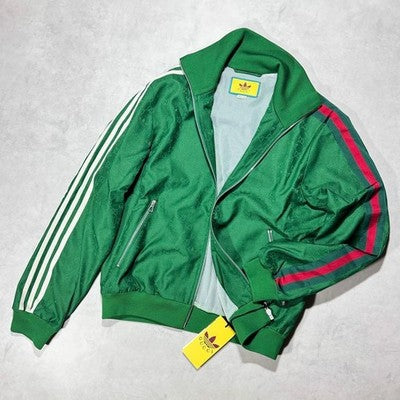 GUCCI X ADIDAS GREEN GG TREFOIL JACQUARD MONOGRAM TRACK JACKET SIZE 46 M MINT