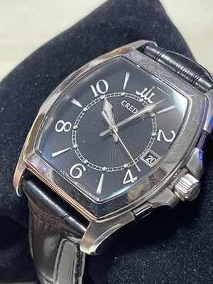 SEIKO CREDOR PACIFIC 8J82-0AC0 QUARTZ DATE BLACK DIAL MENS STAINLESS STEEL WATCH