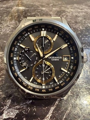 CASIO OCEANUS OCW-T2600 DIGITAL WATCH BLACK/GOLD TITANIUM RADIO SOLAR 42.5MM