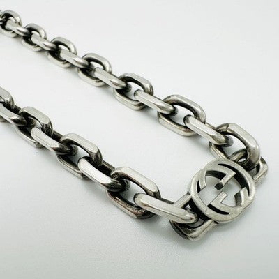GUCCI INTERLOCKING CHAIN NECKLACE SILVER AG925 UNISEX APPROX. 60CM USED WITH BOX