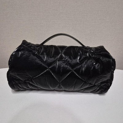 DOLCE&GABBANA QUILTED NYLON SHOULDER BAG, DEVOTION, BLACK, LOGO ACCENT, ITALY