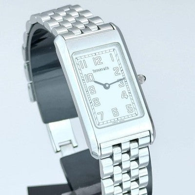 TIFFANY CLASSIC ARABIC RECTANGULAR WATCH STAINLESS STEEL WHITE DIAL BATTERY