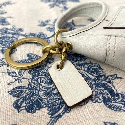 COACH OLD COACH MINI HOBO WHITE LEATHER BAG KEY RING CHARM VINTAGE 80S 90S