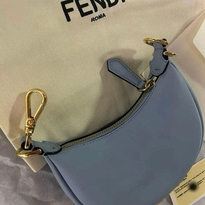 FENDI NANO FENDIGRAPHY POUCH 7AS089 LIGHT BLUE LEATHER UNUSED W/ DUST BAG