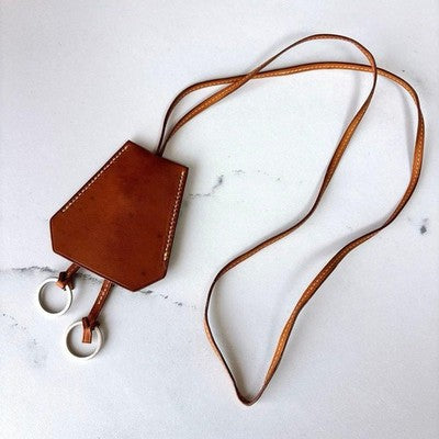 HERMES CLOCCHETTE KEY RING LEATHER NECKLACE BROWN C MARGIELA WITH BOX AUTHENTIC