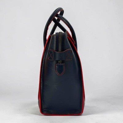 CELINE LUGGAGE MICRO SHOPPER TOTE BICOLOR LEATHER NAVY RED HANDBAG