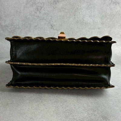 FENDI KANAI CHAIN SHOULDER BAG 2WAY LEATHER BLACK WOMEN USED AUTHENTIC