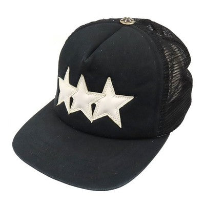 CHROME HEARTS LEATHER STAR TRACKER CAP UNISEX BLACK MADE IN USA