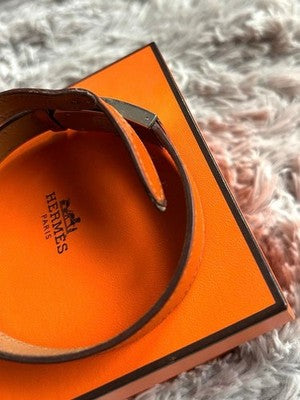 HERMES KELLY II DOUBLE TOUR KT1.210 ORANGE LEATHER WOMEN'S WATCH SILVER HARDWARE