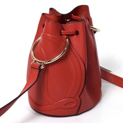 CHRISTIAN LOUBOUTIN BY MY SIDE LEATHER BUCKET BAG RED WITH STORAGE BAG