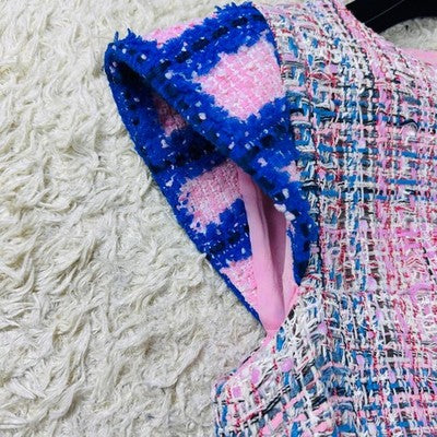 CHANEL 2018 TWEED DRESS COCO MARK LOGO HARDWARE FRENCH SLEEVE MULTI-COLOR