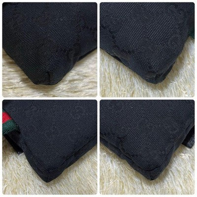 GUCCI GG CANVAS SHERRY LINE BLACK CROSSBODY BAG AUTHENTIC NEAR MINT