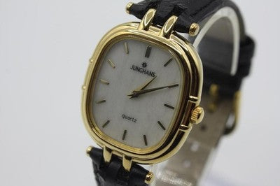 JUNGHANS WHITE DIAL 2 HAND MEN'S WRISTWATCH LEATHER BELT QUARTZ EXCELLENT+++++