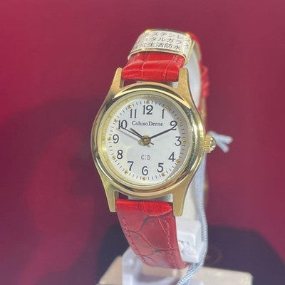 COLUSO DERNE QZ LADIES WRISTWATCH 90S VINTAGE ROUND FACE WHITE DIAL LEATHER BELT