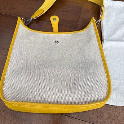 HERMES EVELYNE PM SHOULDER BAG YELLOW CANVAS & LEATHER COMBINATION, USED