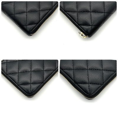 CHANEL CAVIAR SKIN MATELASSE ROUND ZIP LONG WALLET C195 GOLD HARDWARE