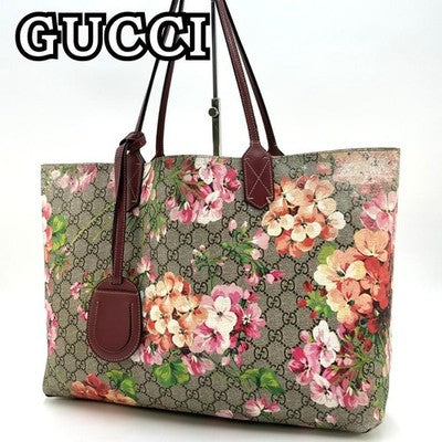 GUCCI GG BLOOMS REVERSIBLE TOTE SHOULDER BAG FLORAL PVC LEATHER AUTHENTIC TAG