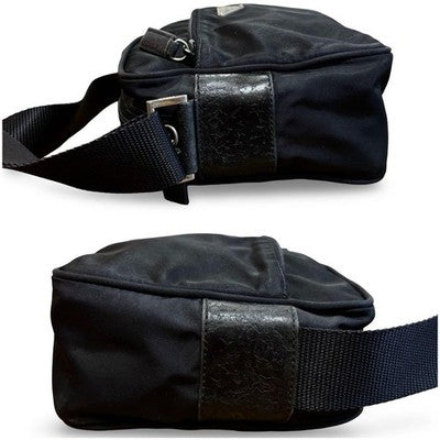 PRADA NYLON LEATHER TRIANGLE LOGO CAMERA SHOULDER BAG BLACK UNISEX CROSSBODY