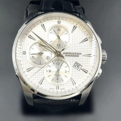 HAMILTON H325960 JAZZMASTER AUTO CHRONOGRAPH SILVER DIAL WITH BOX USED JAPAN
