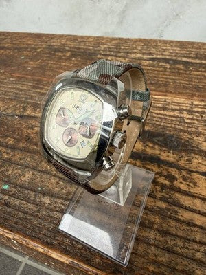 U-BOAT FLIGHTDECK B40-08 CHRONOGRAPH WATCH 41MM CREAM DIAL CAMO STRAP BOX